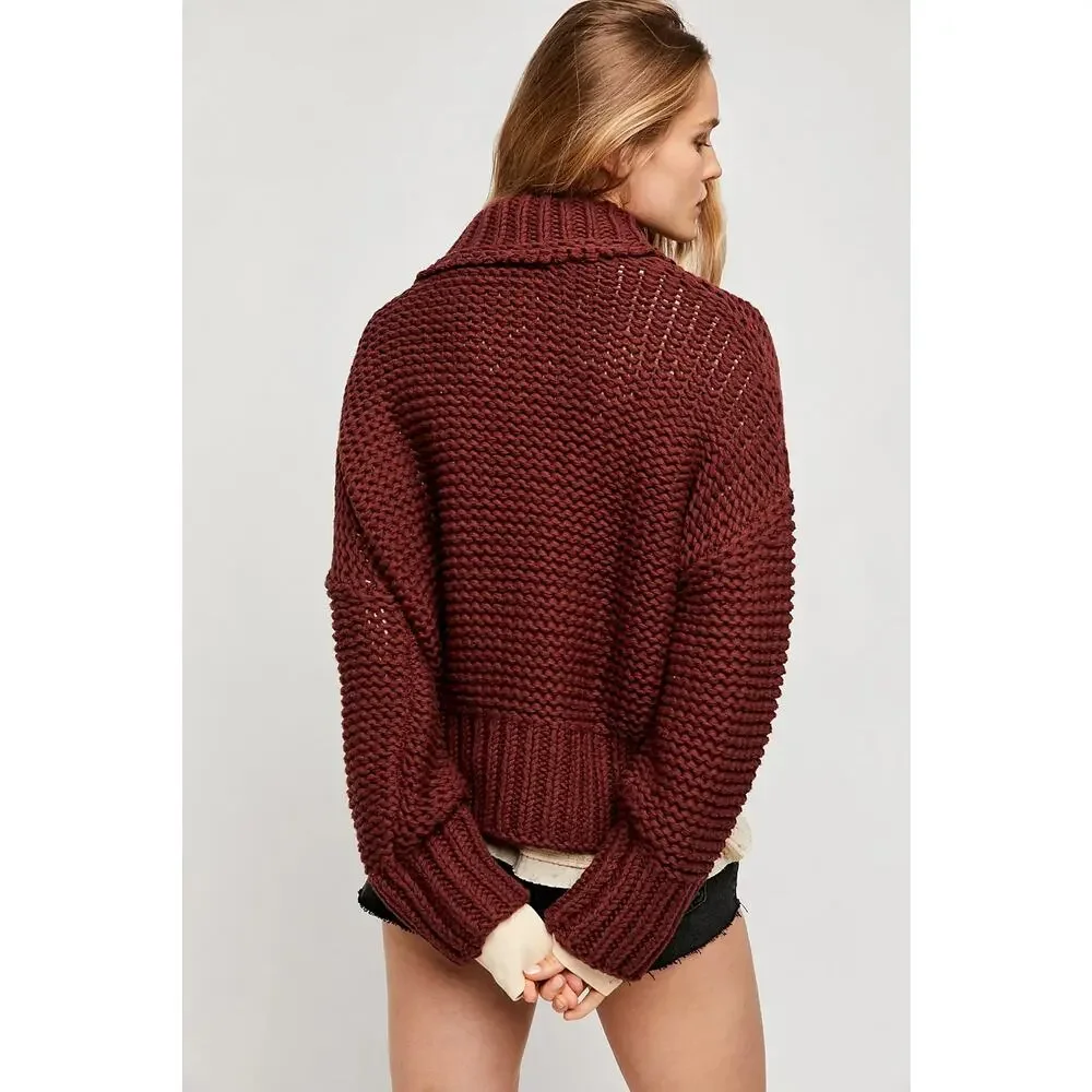 FREE PEOPLE | My Only Sunshine Burgundy Lose Knit Slouchy Sweater Mock Neck